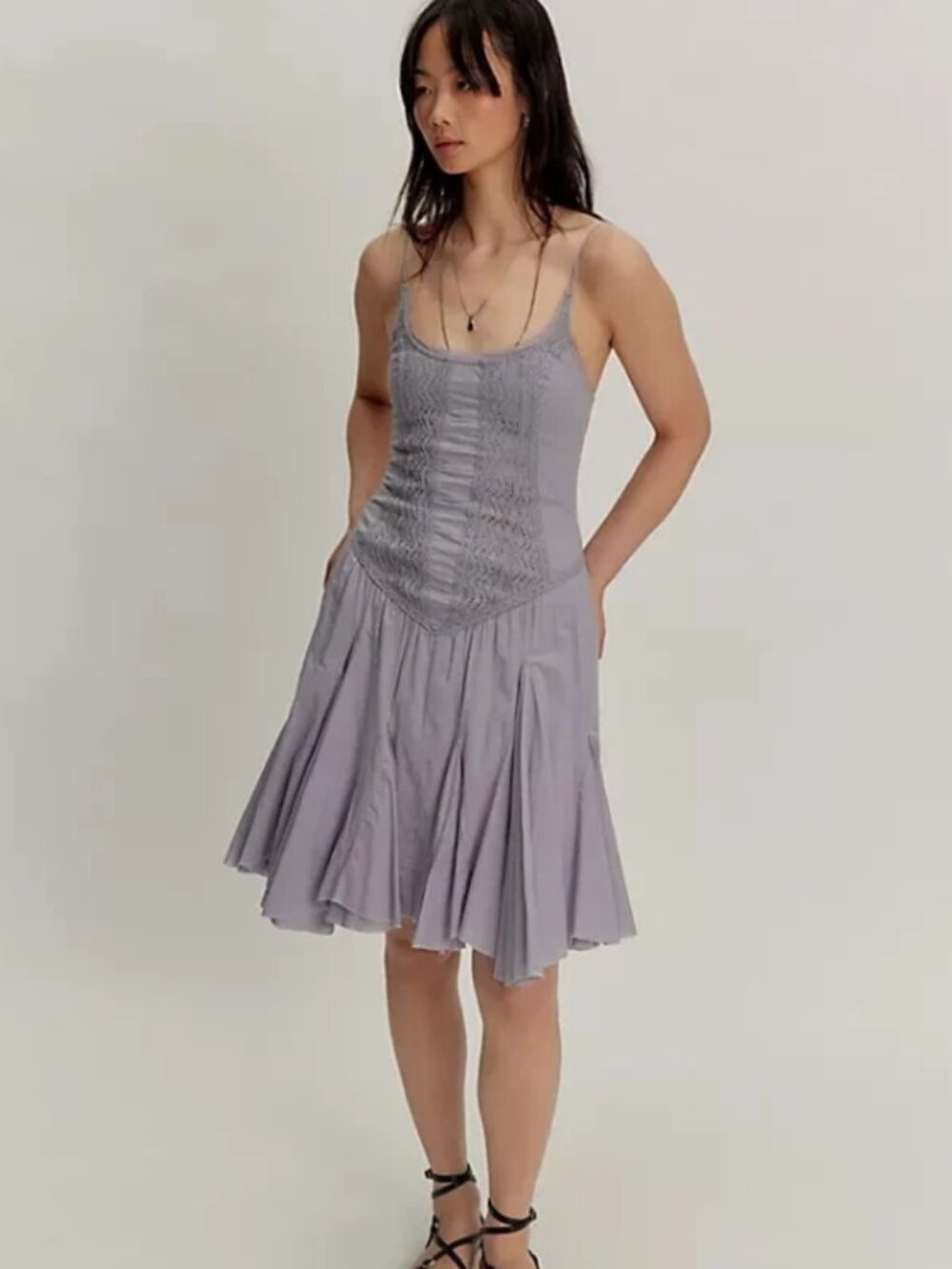 Free People FP One Frida Midi Dress Peridust Embroidered Smocked S